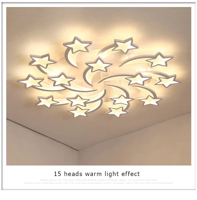 Iralan Modern Led Chandelier Art Deco Room Indoor Lamp White Star For Living Dining Bedroom Kid’s