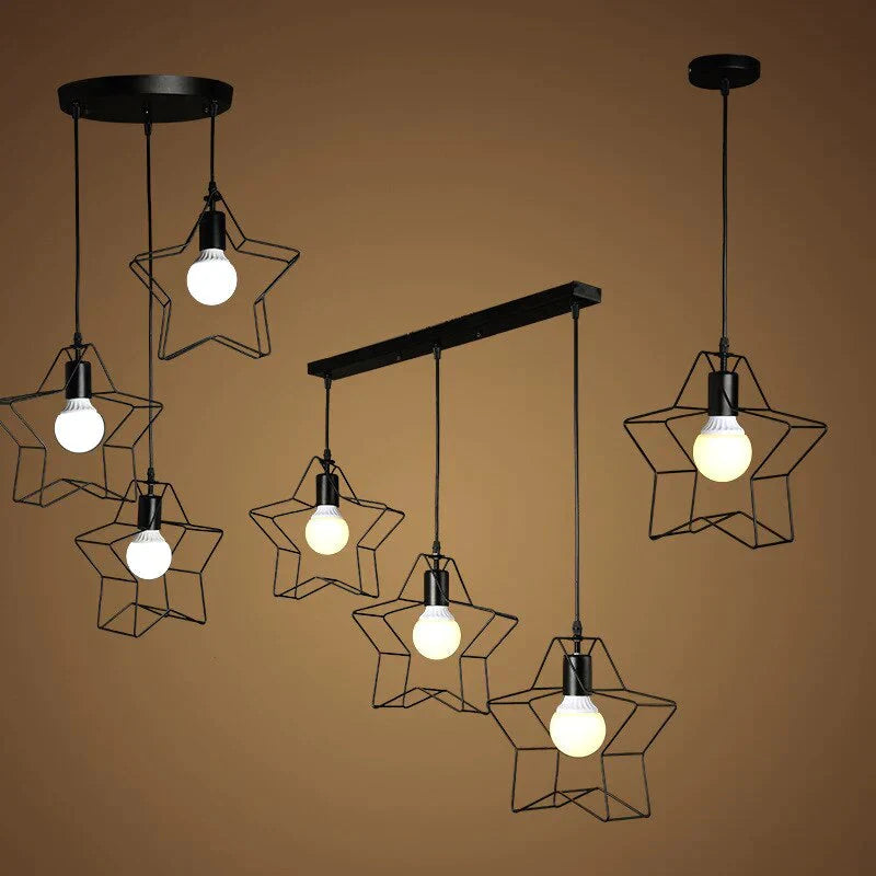 Retro Pendant Lamp Five - Pointed Star Iron Art Creative Three - Head Lighting Cafe Bar Aisle
