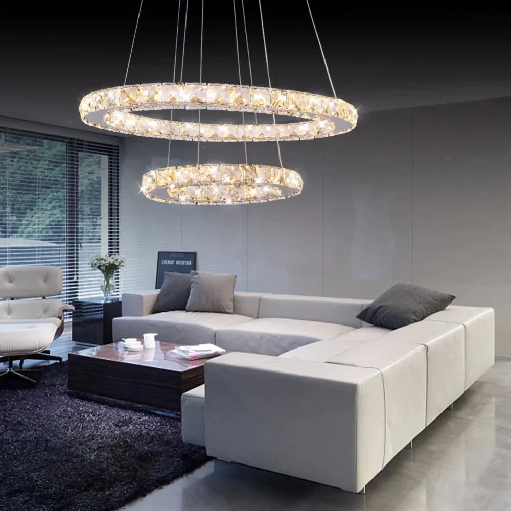 Crystal Modern Led Ceiling Light Warm White Bedroom Living Room Lights Circle Rings Cristals Avize