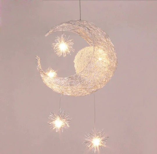 Novelty Led Modern Pendant Lamp Moon Star Wicker Nest Balcony Droplight With 5*G4 Bulb For Kid