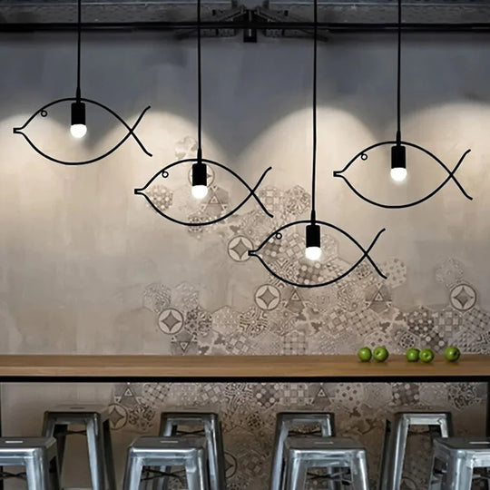 Nordic Simple Iron Chandeliers Creative Restaurant Bar Small Fish Pendant Lamps Decorative E26/E27