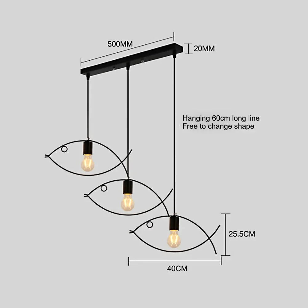 Nordic Simple Iron Chandeliers Creative Restaurant Bar Small Fish Pendant Lamps Decorative E26/E27
