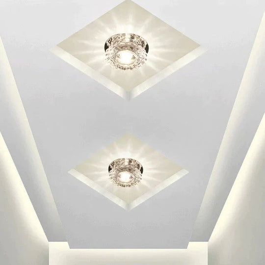Modern Led Chip Crystal Aisle Lamp Solid Stainless Steel Base Surface Mounted Ceiling For Living