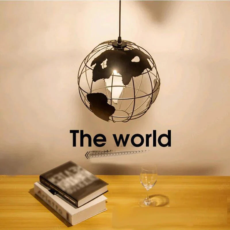 Art Deco Globe Black White Modern Pendant Lamp Iron Cage Loft E27 Cord Lights For Dining Room