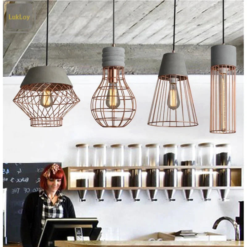 Pendant Lamp Light Creative Modern Concrete Cement Frames Lighting Drop Lights For Dining Living