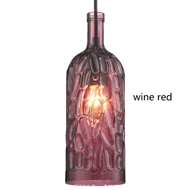 Loft Modern Colorful Winebottle Glass Pendant Lights Cord E27 Led Lamp For Kitchen Restaurant