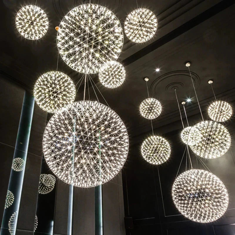 Modern Brief Loft Spark Ball Led Pendant Light Fixture Firework Stainless Steel Lamps Home Deco