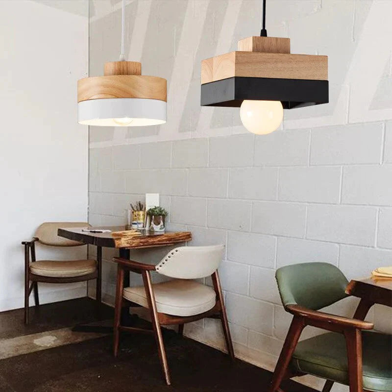 Nordic Solid Wood Lamp Simple Dining Table Pendant Lights Personality E27 Creative Living Room