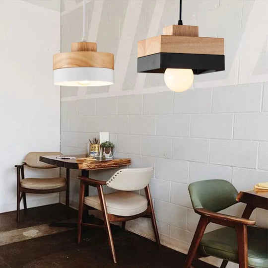 Nordic Solid Wood Lamp Simple Dining Table Pendant Lights Personality E27 Creative Living Room