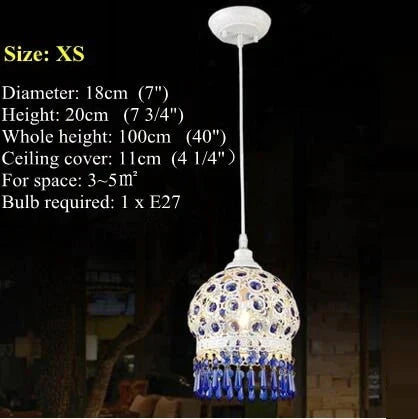 Bohemian Mediterranean Blue Crystal Ceiling Drop Light Pendant Lamp Lampshade Lighting Fixture For