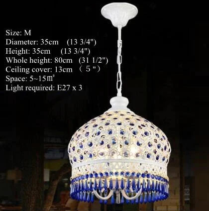 Bohemian Mediterranean Blue Crystal Ceiling Drop Light Pendant Lamp Lampshade Lighting Fixture For