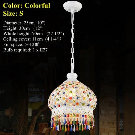 Bohemian Mediterranean Blue Crystal Ceiling Drop Light Pendant Lamp Lampshade Lighting Fixture For