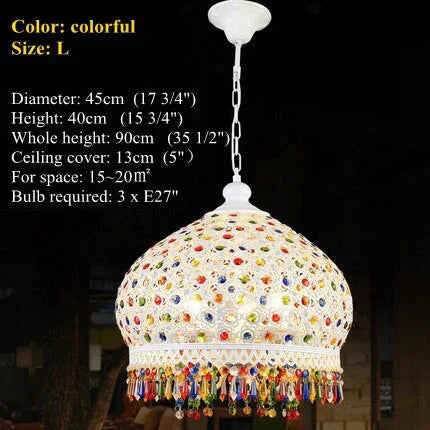 Bohemian Mediterranean Blue Crystal Ceiling Drop Light Pendant Lamp Lampshade Lighting Fixture For