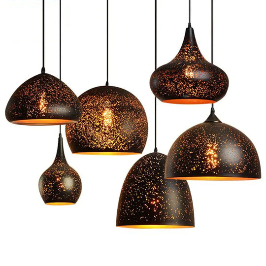 Vintage Pendant Light Iron Loft Nordic Porous Etching Lampshade