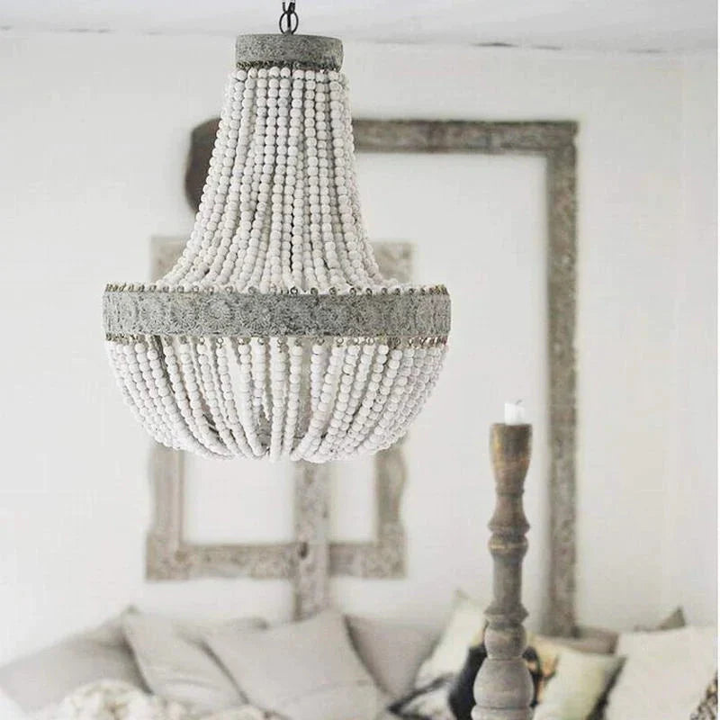 Retro Loft Vintage Rustic Round Wooden Beads Pendant Lamp E27 Led Hanging Decor Lights Modern For