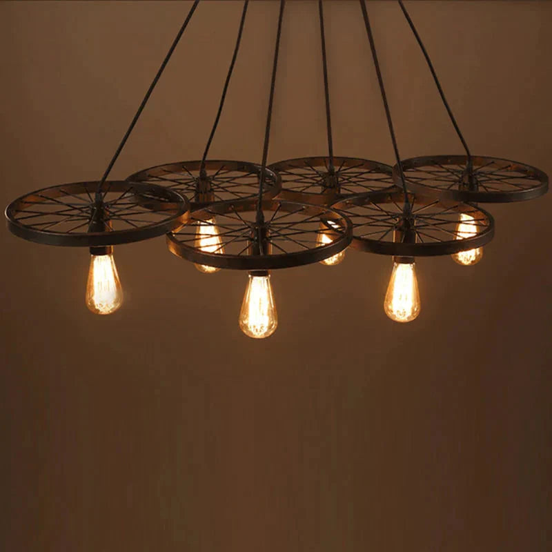 Retro Industrial Iron Wheel Vintage Black Pendant Lamp Classic Loft Lights E27 For Restaurant