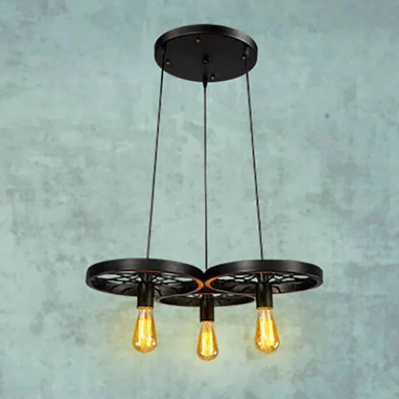 Retro Industrial Iron Wheel Vintage Black Pendant Lamp Classic Loft Lights E27 For Restaurant