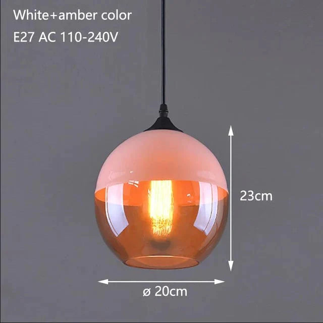 Nordic Modern Loft Hanging Glass Pendant Light For Kitchen Bar Living Room Bedroom White And Amber 2