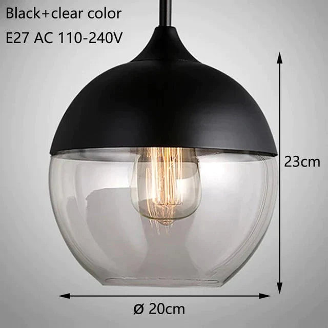 Nordic Modern Loft Hanging Glass Pendant Light For Kitchen Bar Living Room Bedroom Black And Clear 2
