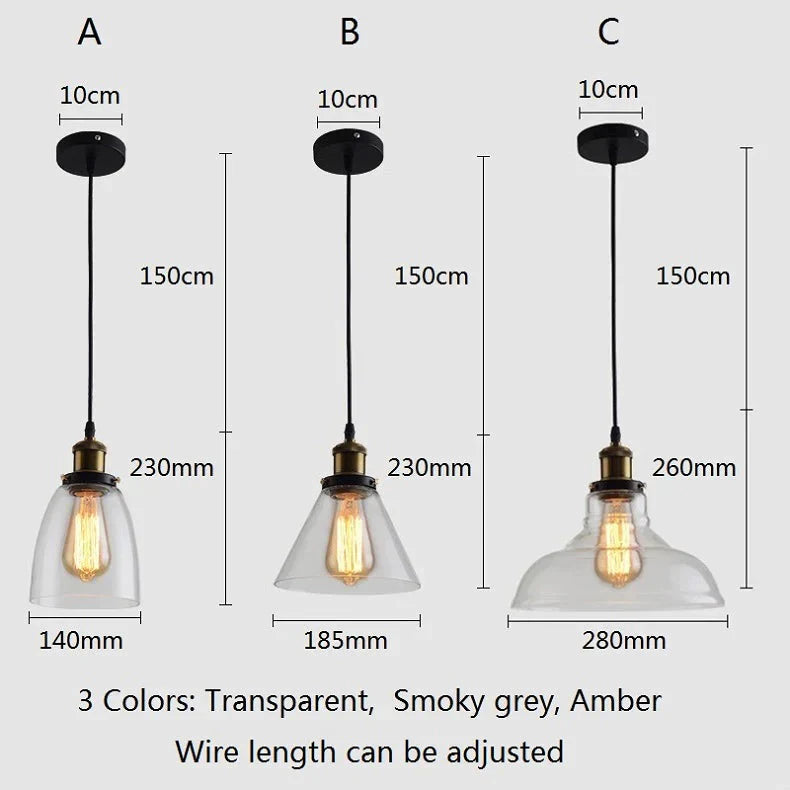Vintage Glass Pendant Lights Loft Hang Lamp Smoky Grey Hanging Light