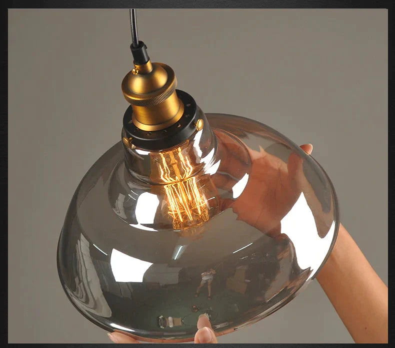 Vintage Glass Pendant Lights Loft Hang Lamp Smoky Grey Hanging Light