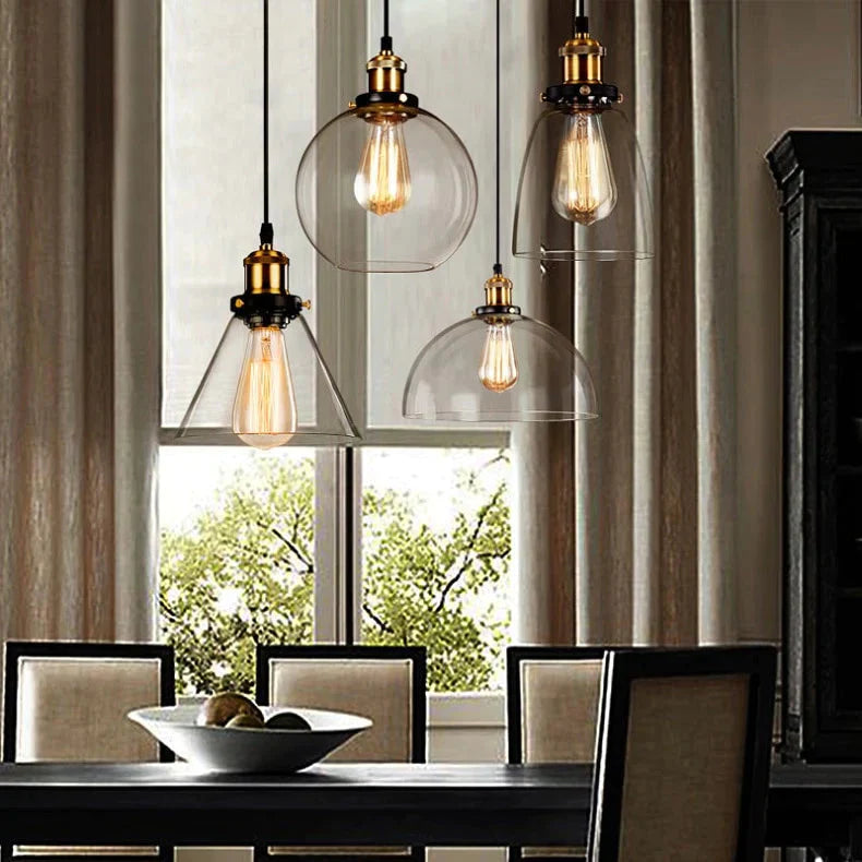 Vintage Glass Pendant Lights Loft Hang Lamp Smoky Grey Hanging Light