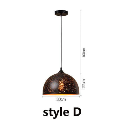 Vintage Pendant Lamp Iron Loft Nordic Porous Retro E27 Etching Lampshade Bar Restaurant Industrial