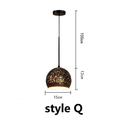 Vintage Pendant Light Iron Loft Nordic Porous Etching Lampshade Model Q / St64 40W Warm 220V
