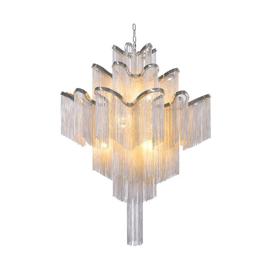 Modern Luxury Silver Gold Aluminium Chain Fringed Pendant Lamp Stair Hanging Light For Home Hotel