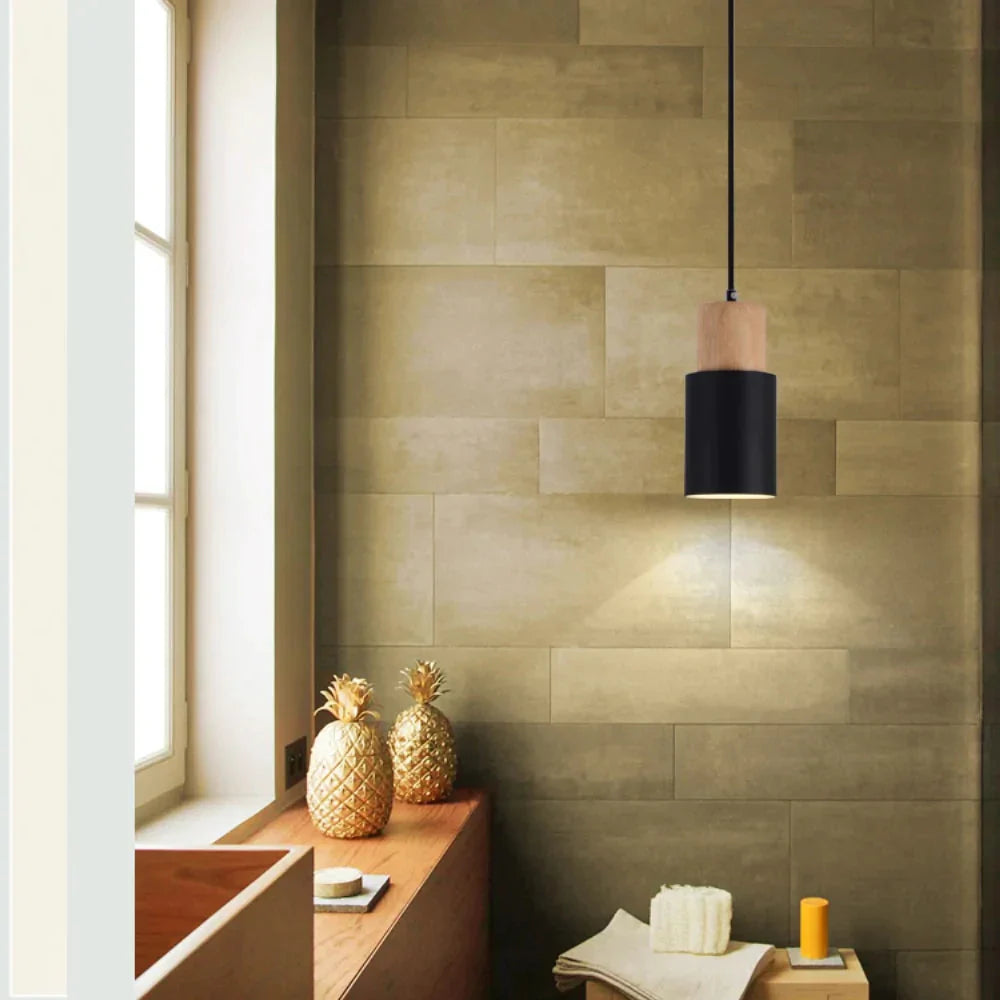Nordic Simple Wood Pendant Lights Led Hanging Colorful Aluminum Lighting