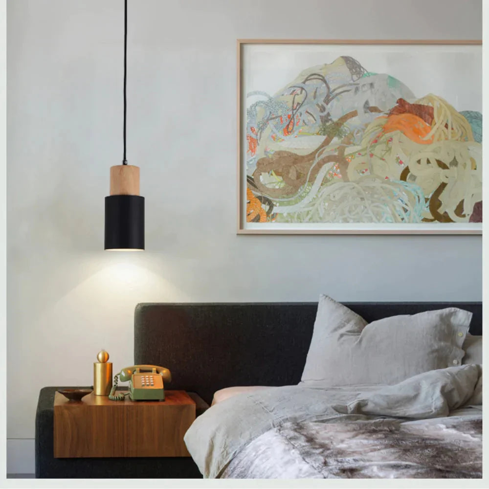 Nordic Simple Wood Pendant Lights Led Hanging Colorful Aluminum Lighting
