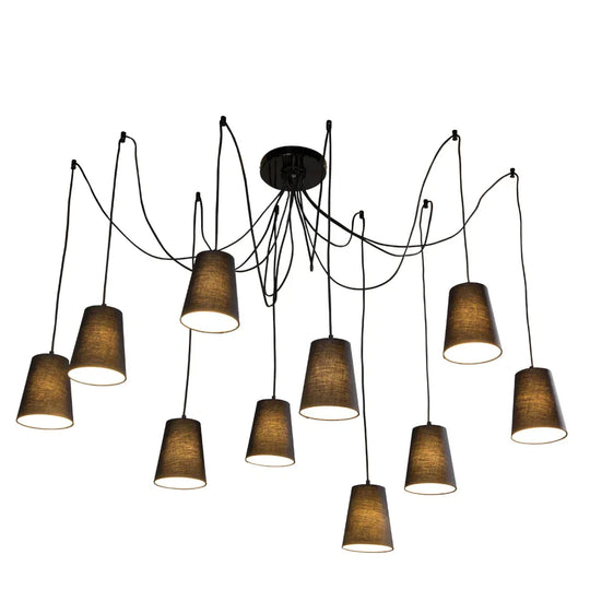 Modern Large Black/White Spider Braided Pendant Lamp Diy 10 Heads Clusters Of Hanging Fabric Shades