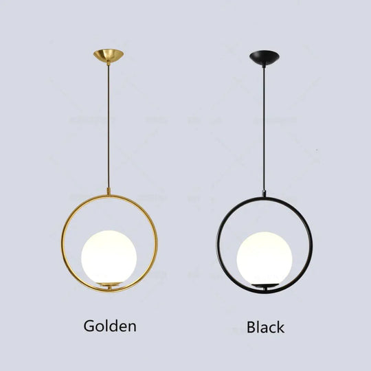 Simple Circled Iron Glass Pendant Light Led E27 Loft Modern Hanging Lamp With 2 Colors For Parlor