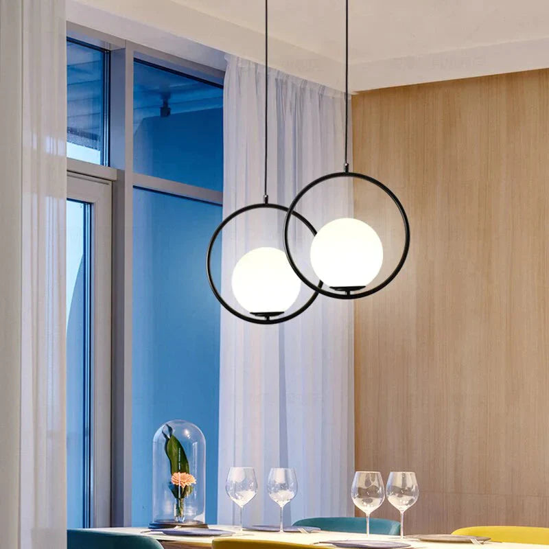 Simple Circled Iron Glass Pendant Light Led E27 Loft Modern Hanging Lamp With 2 Colors For Parlor