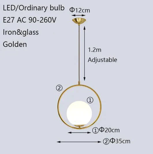 Simple Circled Iron Glass Pendant Light Led E27 Loft Modern Hanging Lamp With 2 Colors For Parlor