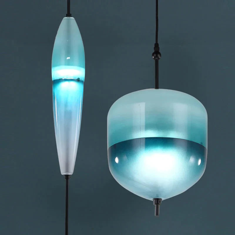 Nordic Modern Teardrop - Shaped Blue Glass Pendant Light Led Art Deco Simple White Hanging Lamp For