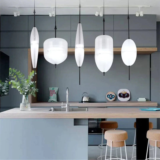 Nordic Modern Teardrop - Shaped Blue Glass Pendant Light Led Art Deco Simple White Hanging Lamp For