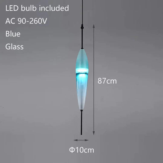 Nordic Modern Teardrop - Shaped Blue Glass Pendant Light Led Art Deco Simple White Hanging Lamp For