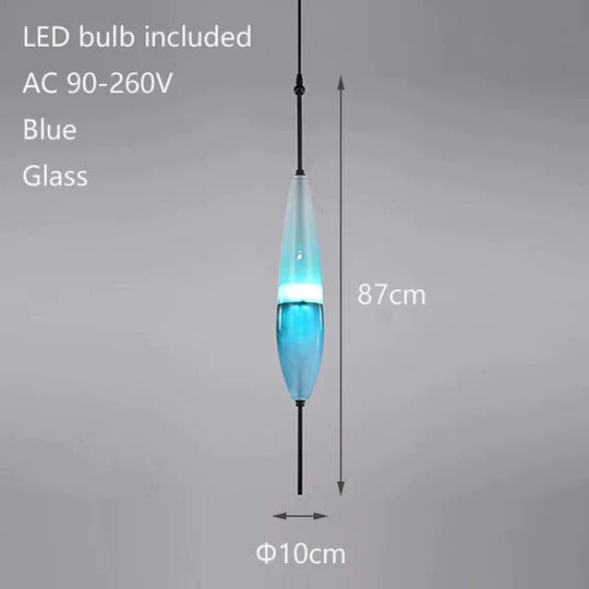 Nordic Modern Teardrop - Shaped Blue Glass Pendant Light Led Art Deco Simple White Hanging Lamp For