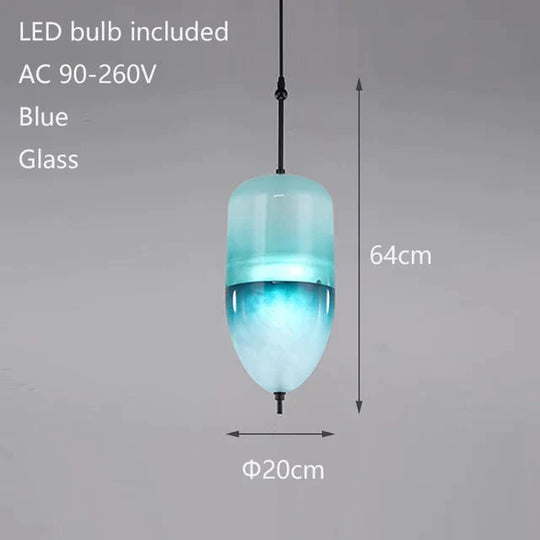 Nordic Modern Teardrop - Shaped Blue Glass Pendant Light Led Art Deco Simple White Hanging Lamp For