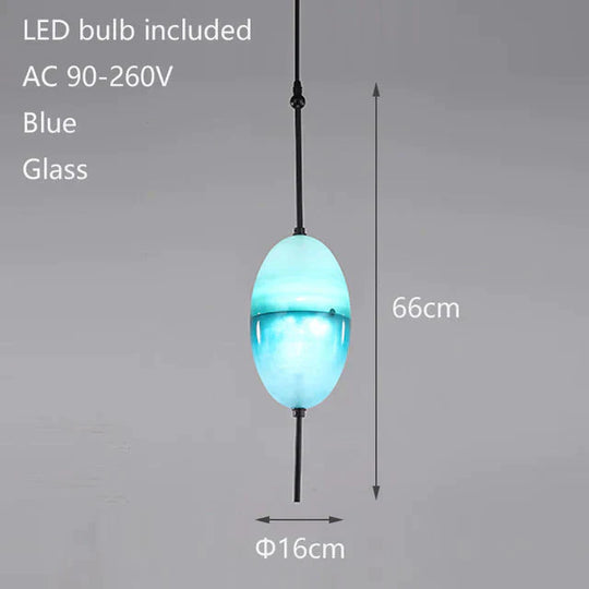 Nordic Modern Teardrop - Shaped Blue Glass Pendant Light Led Art Deco Simple White Hanging Lamp For