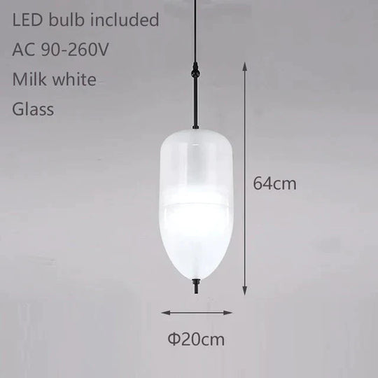 Nordic Modern Teardrop - Shaped Blue Glass Pendant Light Led Art Deco Simple White Hanging Lamp For