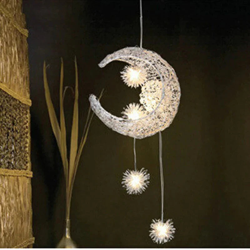 Novelty Led Modern Pendant Lamp Moon Star Wicker Nest Balcony Droplight With 5*G4 Bulb For Kid