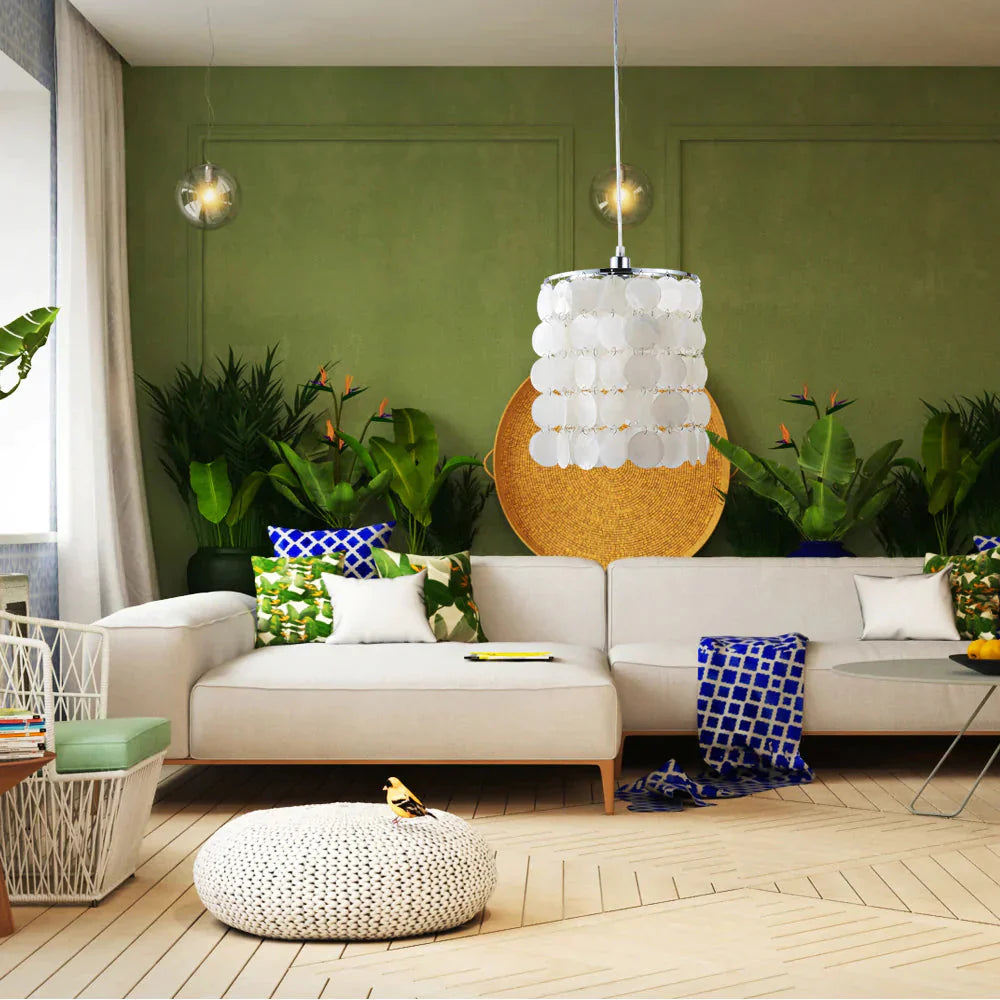 Diy Modern White Natural Seashell Pendant Lamps E14 Led Shell Lighting For Dining Room Living