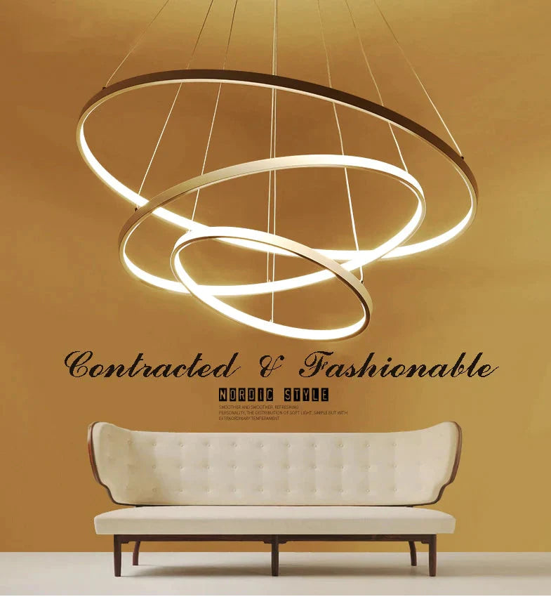 Modern Circle Rings Acrylic Aluminum Pendant Lights For Living Room Dining