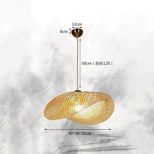 Handmade Bamboo Lamp Wicker Rattan Wave Shade Pendant Light Vintage Japanese Suspension Home Indoor