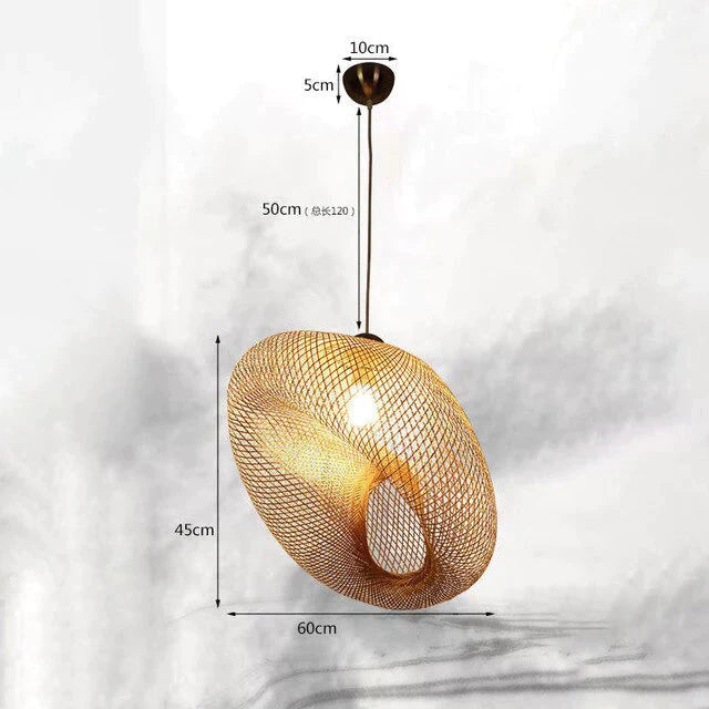 Handmade Bamboo Lamp Wicker Rattan Wave Shade Pendant Light Vintage Japanese Suspension Home Indoor