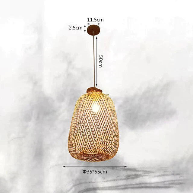 Handmade Bamboo Lamp Wicker Rattan Wave Shade Pendant Light Vintage Japanese Suspension Home Indoor