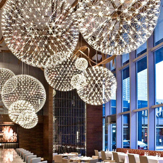 Modern Loft Spark Ball Led Pendant Light Firework Stainless Steel Lamps