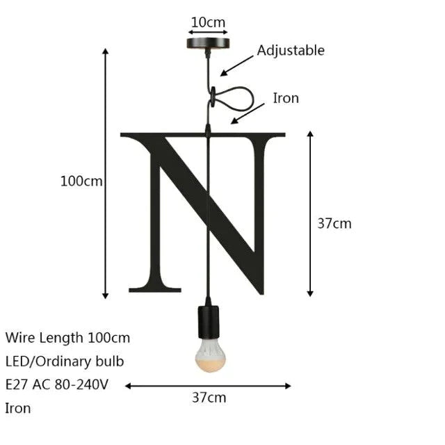 Novelty Loft Iron Letters’ Combination N - Z Pendant Light Led E27 Modern Europe Hanging Lamp For